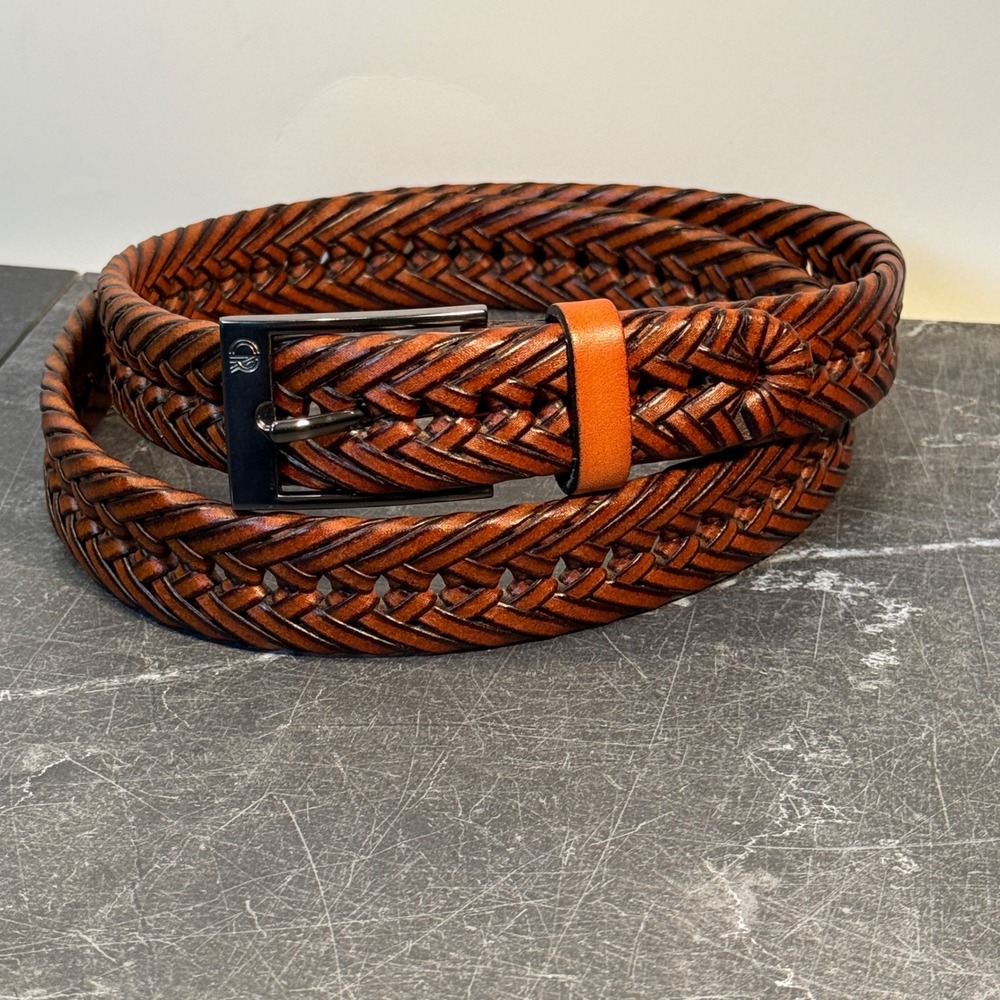 Mens Belt | Braided Woven Leather Belt | Brown Gunmetal Buckle | 39-42 Waist